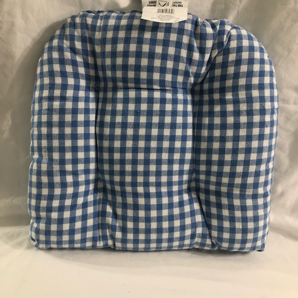 Blue and White Gingham Seat Cushion.16in X 16 in
